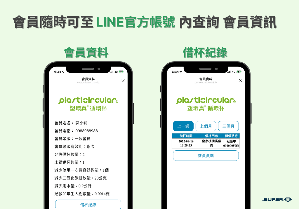 LINE 會員綁定後，隨時可以用 LINE 查詢循環杯租借紀錄