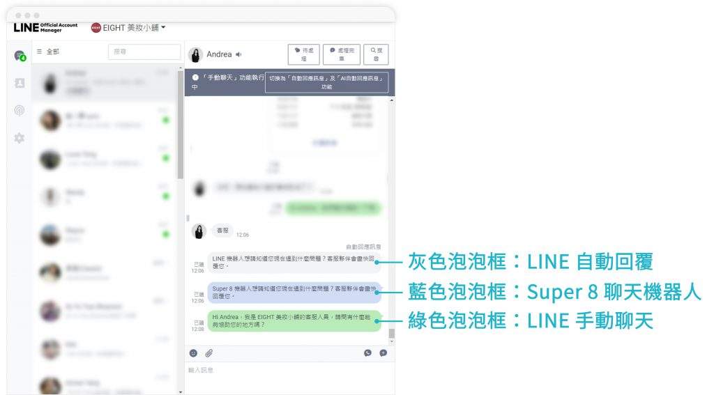 LINE Official Account Manager 一對一聊天對話訊息能透過訊息泡泡框判斷訊息發送方
