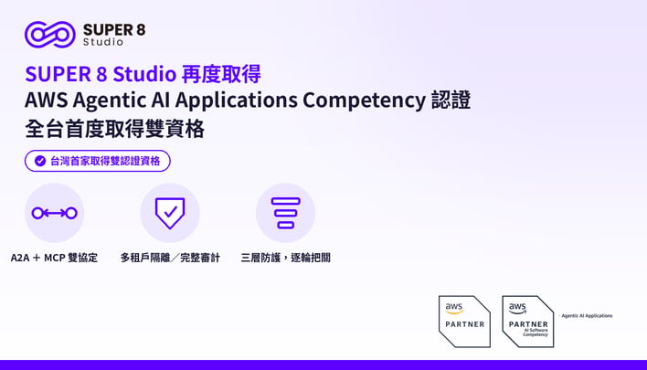 SUPER 8 Studio 再度取得 AWS Agentic AI Applications Competency 認證，全台首度取得雙資格